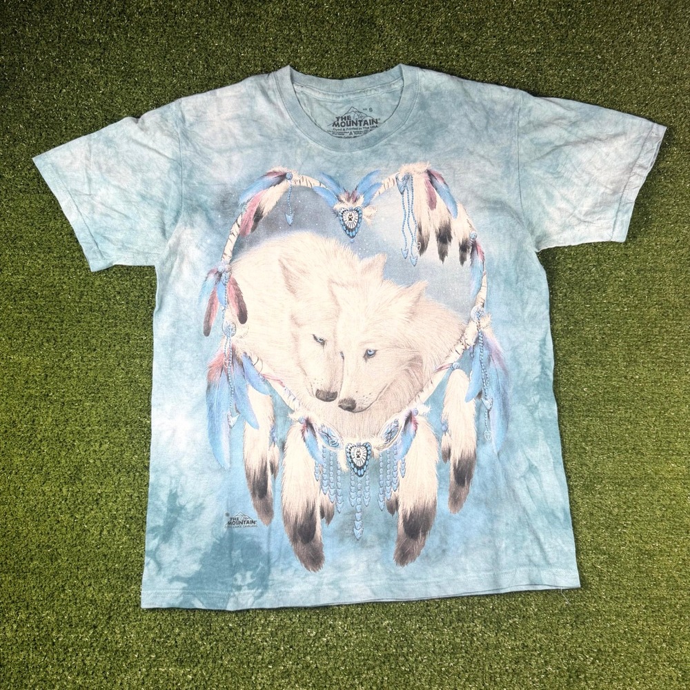 The Mountain White Wolves Dreamcatcher Tie Dye T-Shirt Blue Small Carol Cavalari